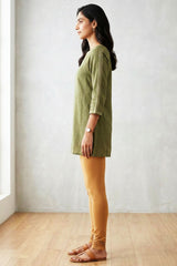 Beige 100% Cotton Skin Fit Leggings - and Style - AI Model Photo 2
