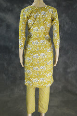 Olive Green Cotton Kurta Set with Pant - Traditional Ethnic Wear