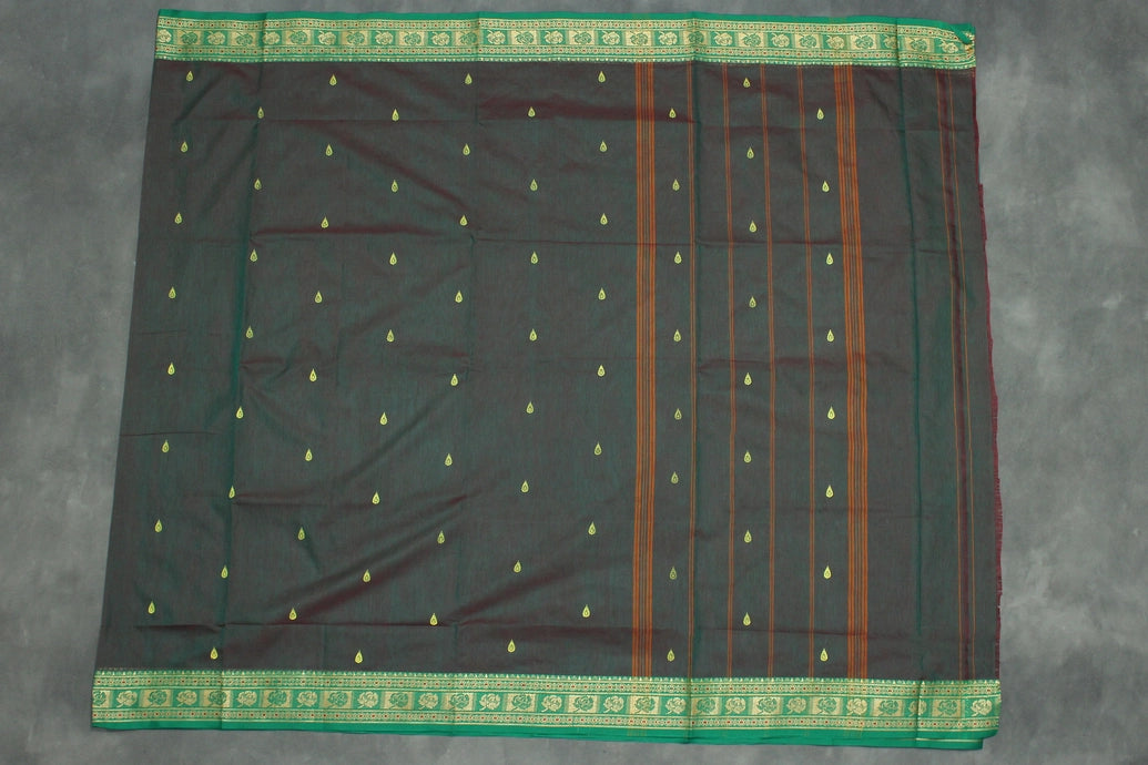 Green Poly Cotton Butta Saree with Contrast Woven Border Saree JCS Fashions