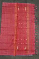 Reddish Pink Vaazhai Naar (Banana Pith) Handloom Borderless Saree with Small Butta