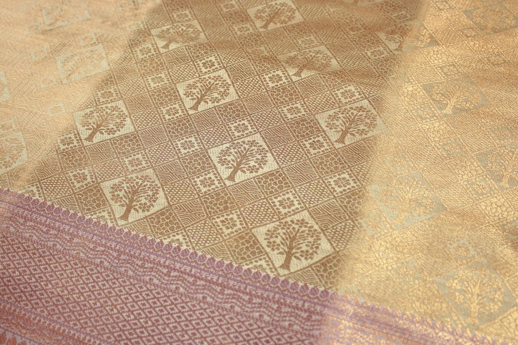 Cream Bridal Kubera Pattu Silk Saree with Grand Pallu & Full Body Zari Work, Comes with Blouse