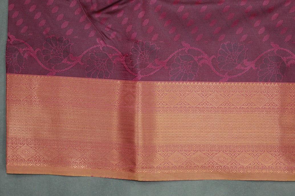 Maroon Emboss Silk Saree with Contrast Zari-Style Border and Semi Silk Design