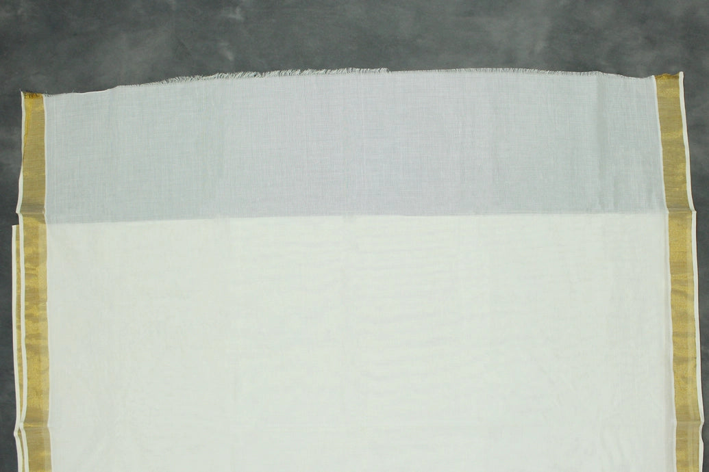 Pure Kerala Cotton White Saree with Gold Zari Peacock Embroidery Pallu – Blouse Piece Included