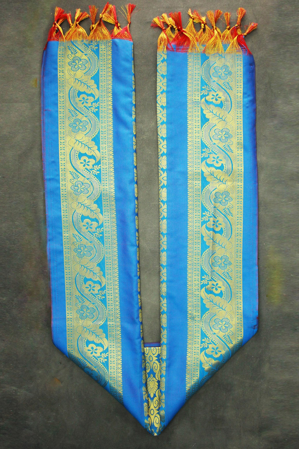 Blue Zari Pattu Shawl (Ponnadai) for Arangetram and Events, Traditional Silk-Style Tassels