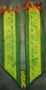 Green Zari Pattu Shawl with Traditional Border and Tassels for Pooja, Events and Functions