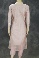 Peach Organza Khatli Work Kurti with Roman Silk Salwar and Border Dupatta – 3 Piece Salwar Set