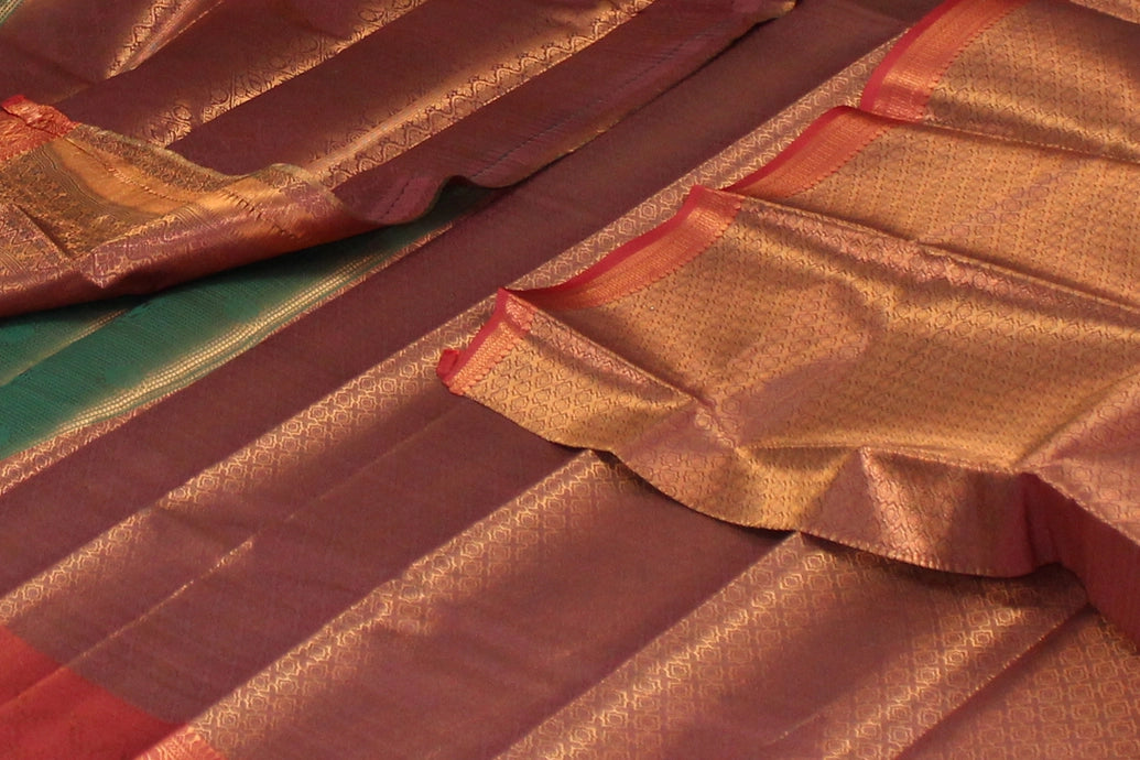Green Kubera Pattu Bridal Saree with Full Zari Body and Maroon-Gold Border