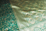 Green Banarasi Handloom Satin Saree with Floral Woven Embroidery Print, Includes Blouse