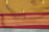 Silk Cotton Brown Saree with Maroon Grand Pallu and Thick Zari Border