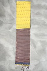 Yellow Semi Soft Silk Saree with Contrast Border, Gold Zari Buttas and Traditional Floral Zari Border