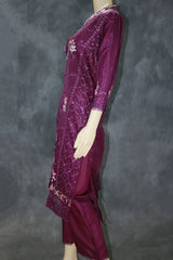 Purple 3-Piece Salwar Suit Set Organza Khatli Work Kurti with Sequins & Border Dupatta