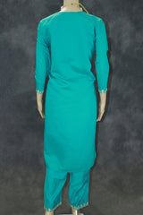 Rama Green Roman Silk 3-Piece Kurti Set with Elastic Pant & Digital Print Dupatta for Women