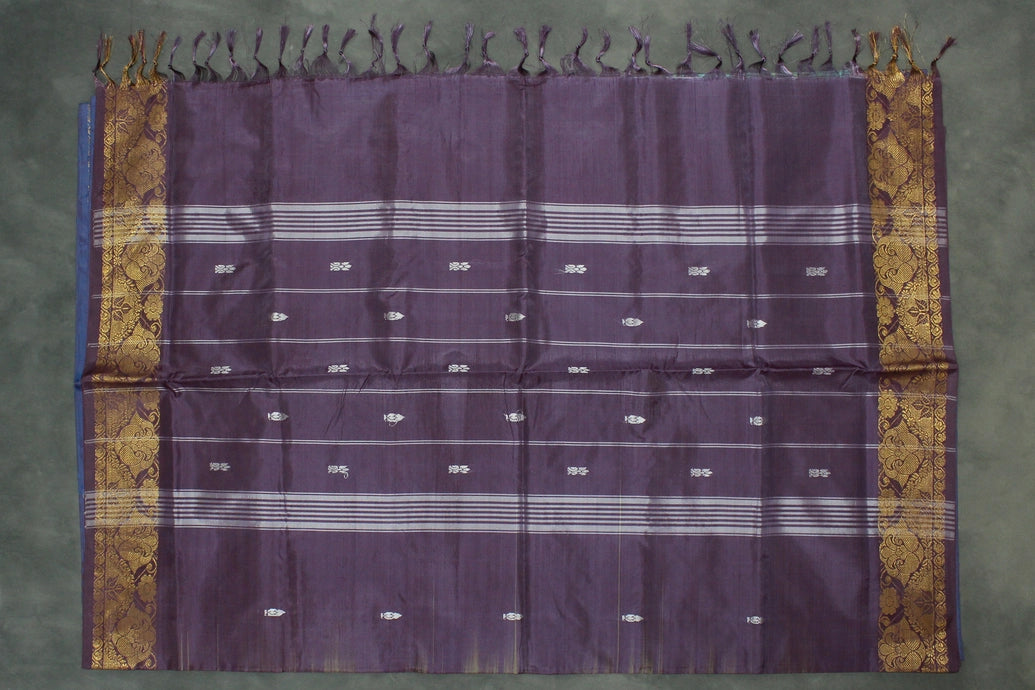 Purple Vaazhai (Banana Pith) Saree with Golden Zari Border and Small Butta - Includes Blouse Piece