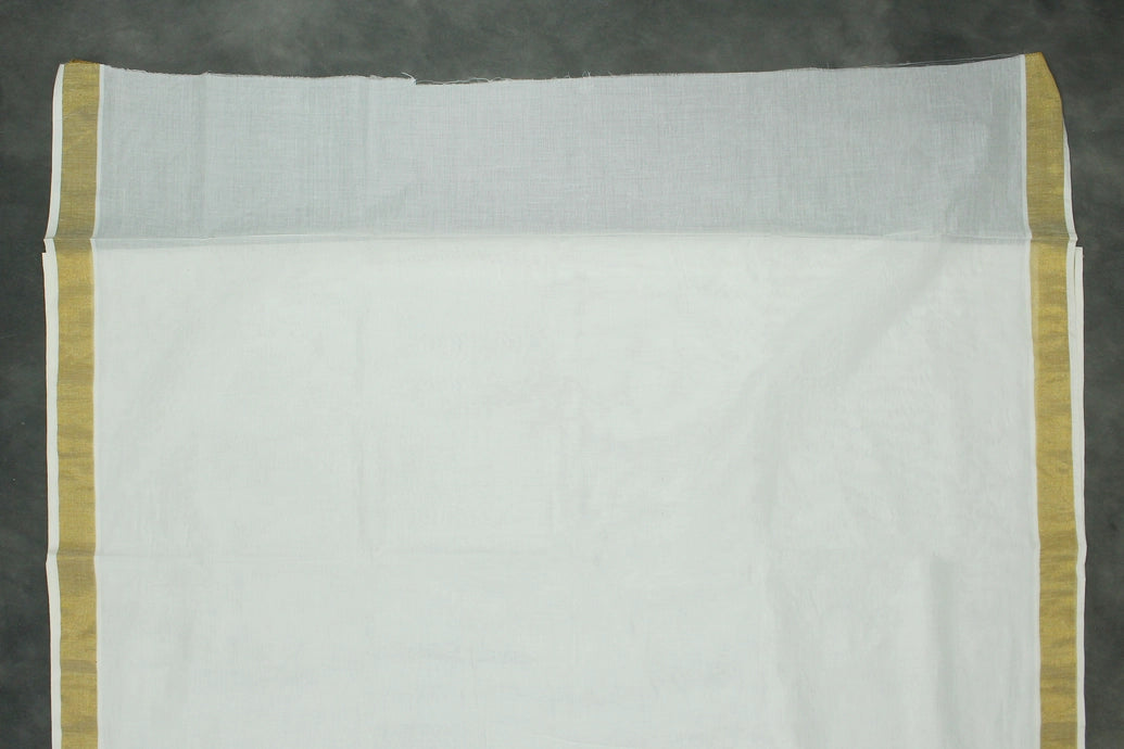 Pure Kerala Cotton White Saree with Gold-Tone Peacock Zari Embroidery and Blouse Piece