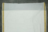 Pure Kerala Cotton White Saree with Gold-Tone Peacock Zari Embroidery and Blouse Piece