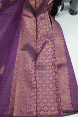 Violet Silk Cotton Saree with Zari Border and Self Texture, Blouse Included