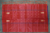 Vaazhai Naar (Banana Pith) Borderless Saree in Red with Contrasting Blue Pallu, Small Buttas & Fringed Tassels
