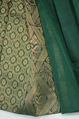 Dark Green Silk Cotton Saree with Zari Border and Matching Blouse