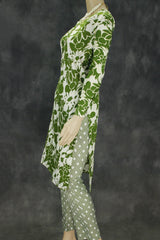 Green Floral Cotton 2-Piece Kurta Set with Elastic Waist Pant - Traditional Indian Kurti - Comfortable Everyday Wear