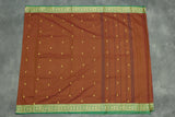 Chocolate Brown Poly Cotton Saree with Green Thread Border and Gold Butta Saree JCS Fashions