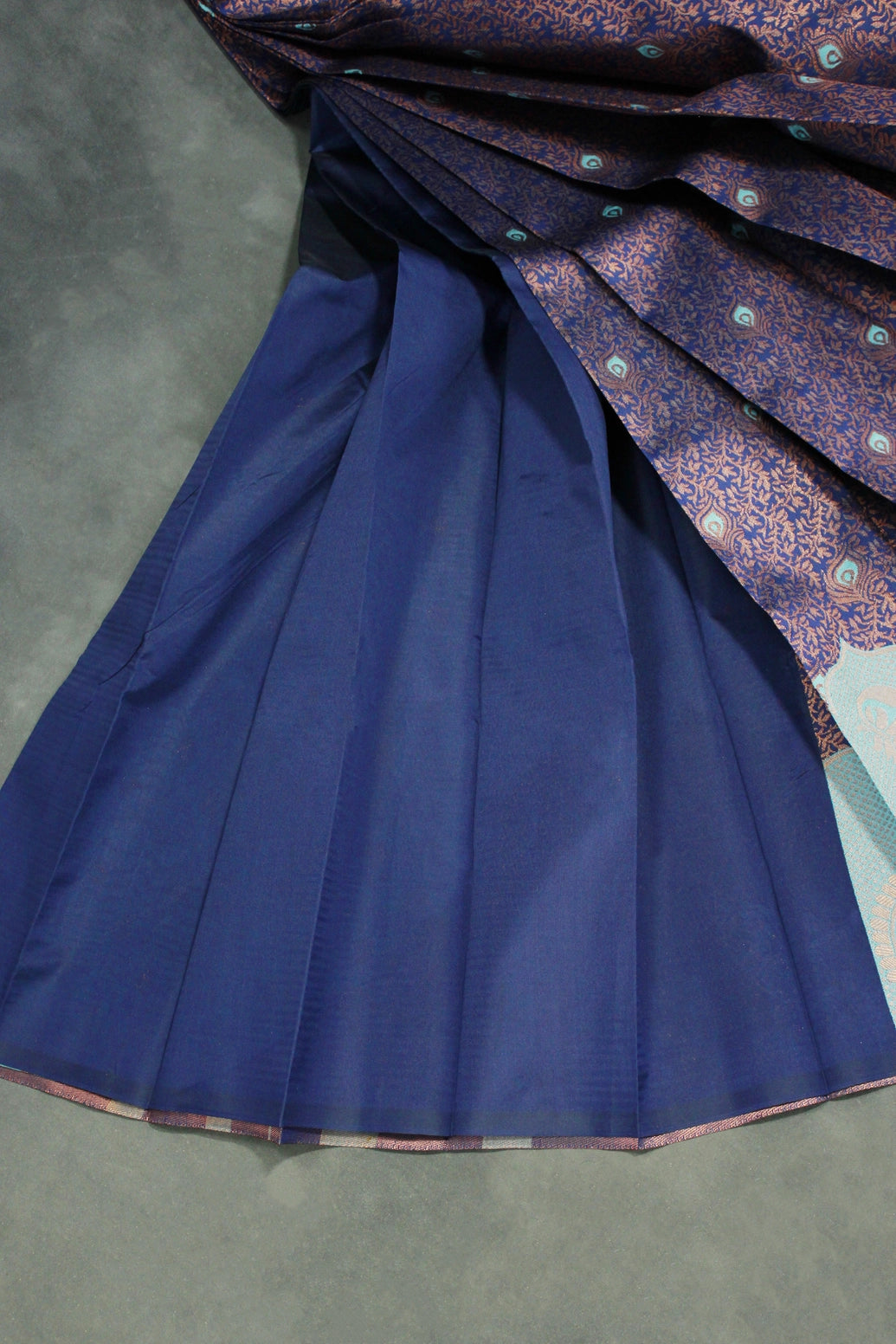 Blue Kubera Pattu Saree with Contrast Design Border and Blouse Piece for Semi Silk Look