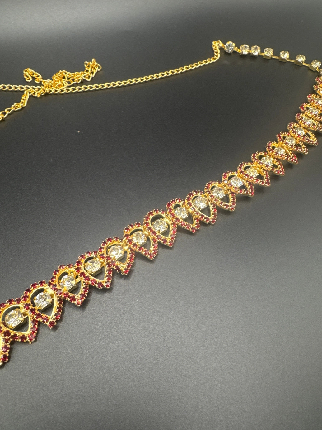 Gold-Tone Maroon Crystal Hip Chain with Clear Stones – Zigzag Teardrop Waist Belt Jewelry JCS Fashions