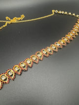 Gold-Tone Maroon Crystal Hip Chain with Clear Stones – Zigzag Teardrop Waist Belt Jewelry JCS Fashions