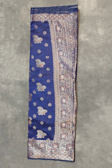 Blue Marathi Tadka Soft Silk Saree with Rich Pallu and Pure Zari Floral Weave