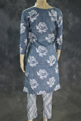 Navy Blue Cotton 2-Piece Kurta Set with Printed Floral Design