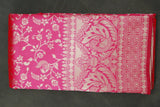 Red Banarasi Handloom Satin Saree with Woven Floral Embroidery Print and Blouse