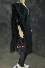 Black Organza 3-Piece Salwar Suit Set with Khatli Work Kurti, Roman Silk Bottom & Border Dupatta