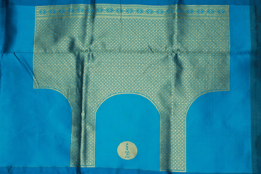 Blue Paithani Pure Silk Saree with Zari Woven Peacock Pallu and Contrast Design Border