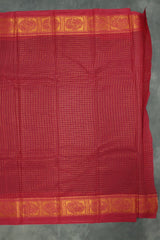Dark Brown Sungudi Cotton Saree with Red Peacock Gold Zari Double Border, Checked Design Saree JCS Fashions