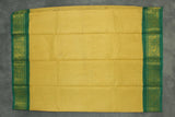Mustard Sungudi Cotton Saree with Green Peacock Zari Double Border - Checked Weave Saree JCS Fashions