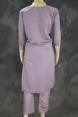 Purple Roman Silk 3-Piece Kurti Set with Elastic Pant and Organza Digital Dupatta