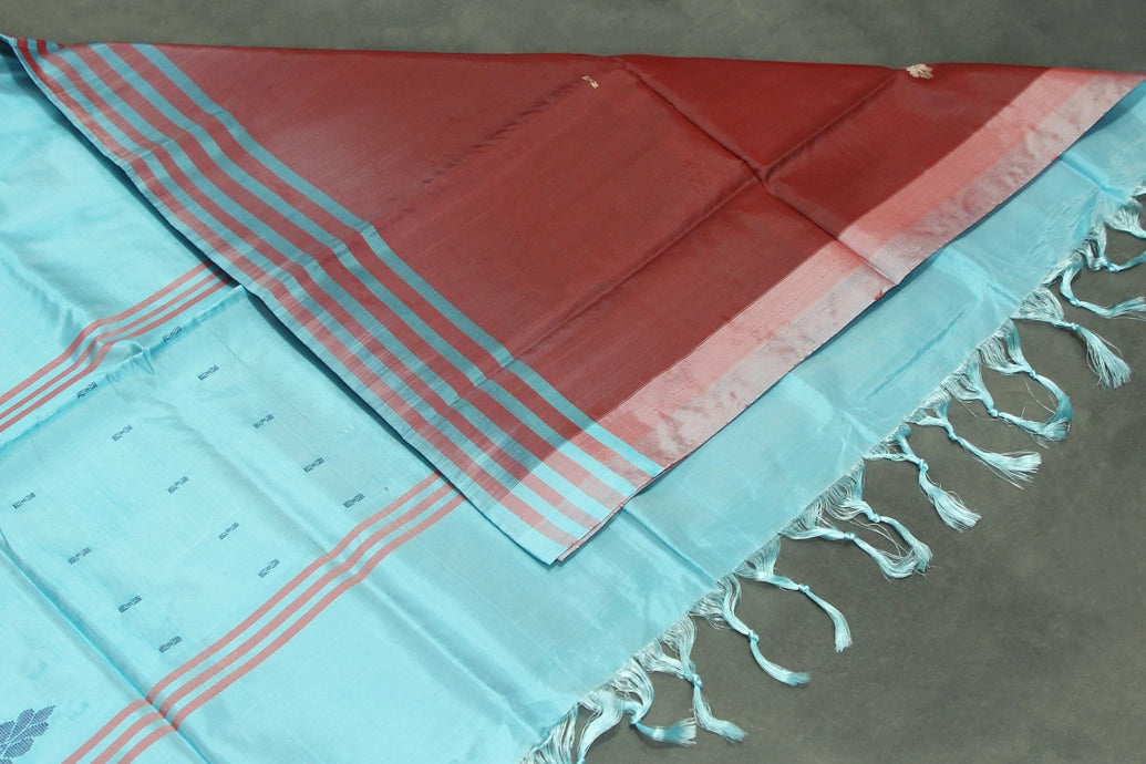 Light Blue Vaazhai Naar (Banana Pith) Borderless Saree with Subtle Butta Motifs for Traditional Wear