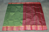 Dark Olive Green Emboss Silk Saree with Floral Design Satin Border and Blouse