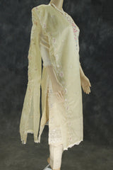 Sandal Roman Silk 3-Piece Kurti Set with Organza Work Top, Elastic Pant & Embroidered Dupatta