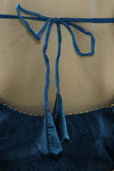 Readymade Navy Blue Raw Silk Padded Designer Blouse with Elbow Sleeves and Back Knot Blouse JCS Fashions