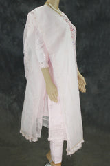 Light Pink Roman Silk 3-Piece Kurti Set with Organza Work Pant & Sequined Dupatta