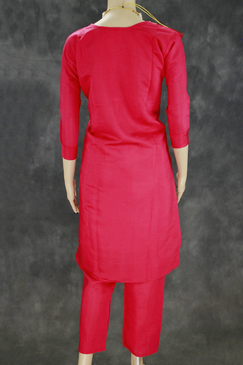 Beautiful Dark Pink Roman Silk 3 Piece Set with Embroidery