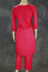 Beautiful Dark Pink Roman Silk 3 Piece Set with Embroidery