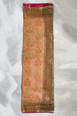 Orange Cotton Oraganza Saree with Grand Pallu and Zari Border, Saree with Blouse for Festive Wear