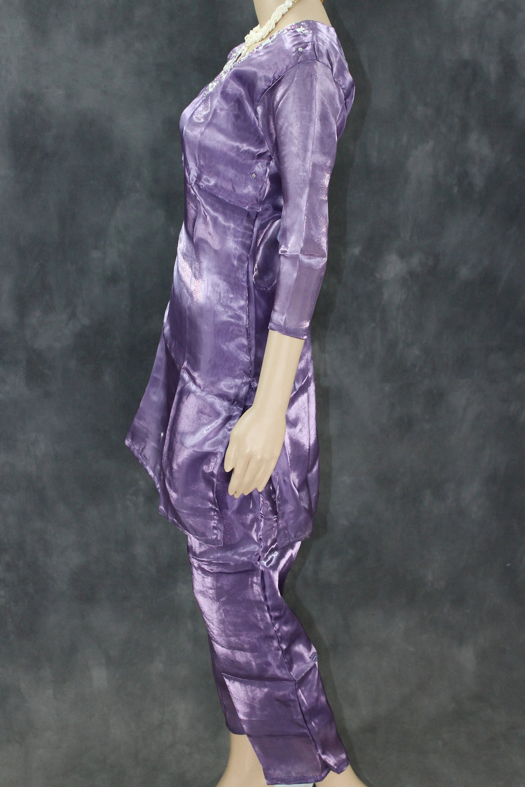 Purple Rayon Silk Embroidered Kurti Set - 2-Piece Top with Elastic Pant