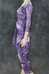 Purple Rayon Silk Embroidered Kurti Set - 2-Piece Top with Elastic Pant