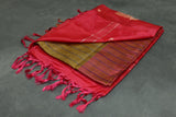 Vaazhai Naar (Banana Pith) Saree - Mustard & Red with Small Butta