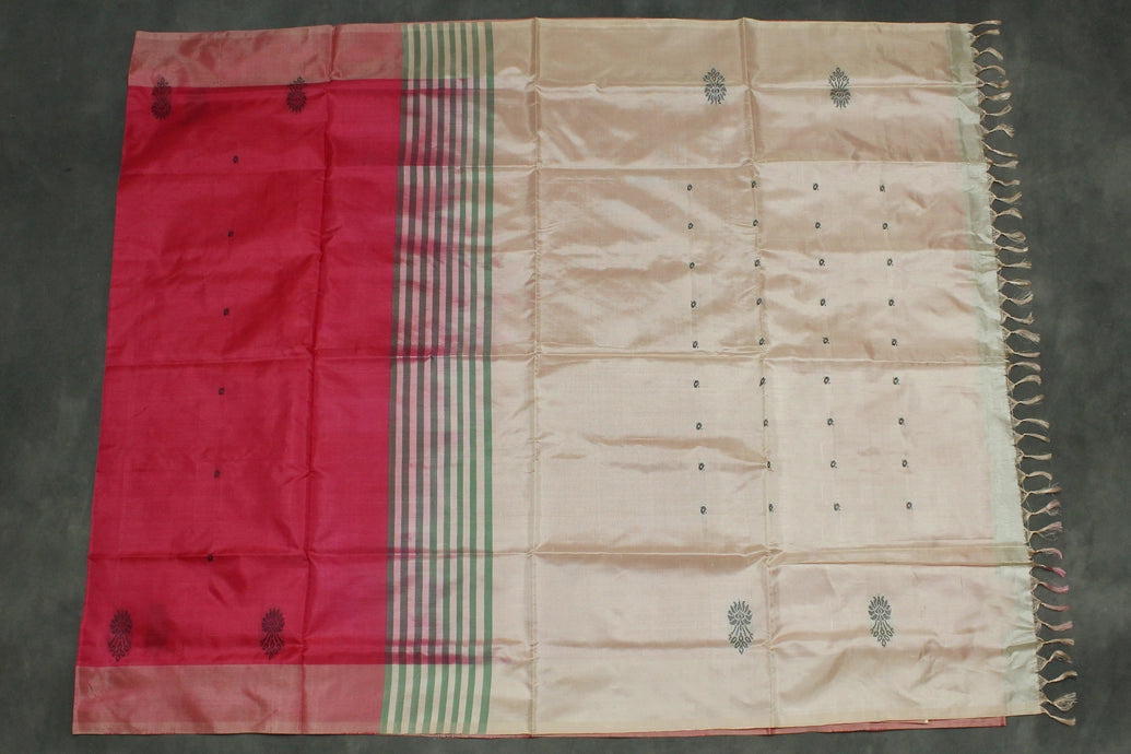 Beige Vaazhai Naar (Banana Pith) Saree with Small Butta - Borderless Traditional