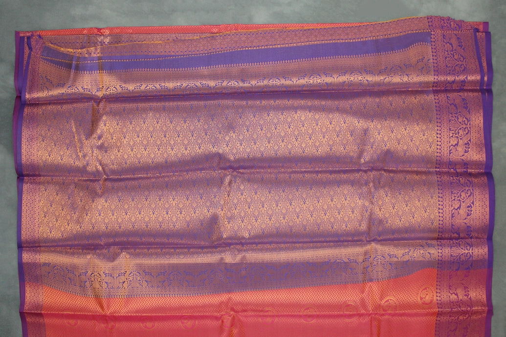 Red Pink Bridal Kumbh Bakasara Pattu Saree with Full Body Zari Work and Traditional Border