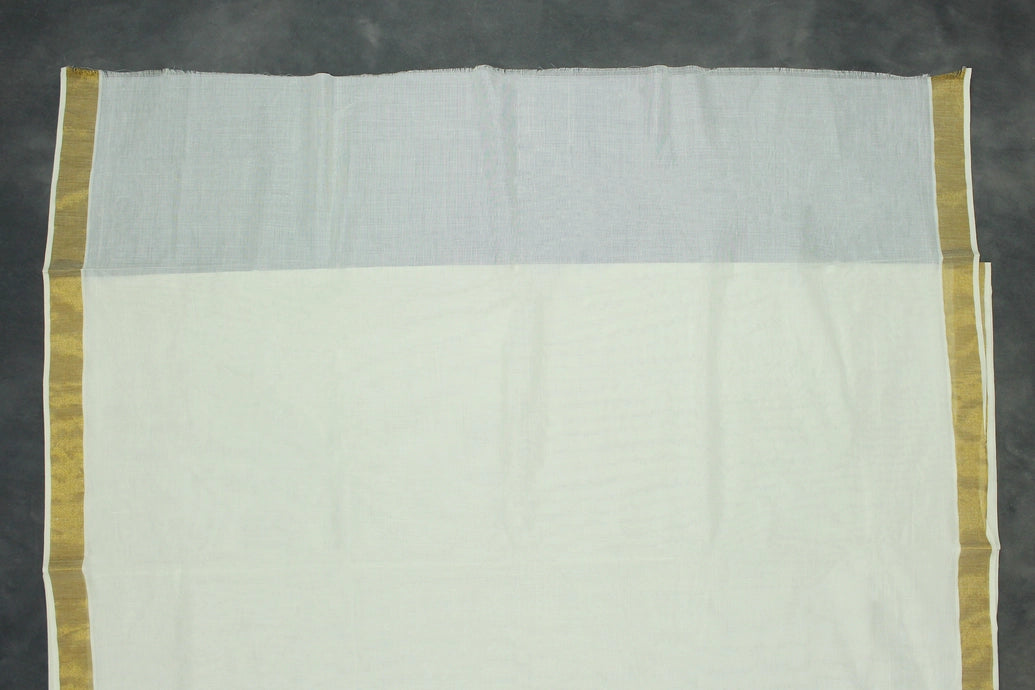 Pure Kerala Cotton White Saree with Gold Zari Peacock Embroidery