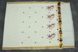 Pure Kerala Cotton White Saree with Embroidered Peacock Pallu and Gold Zari Border